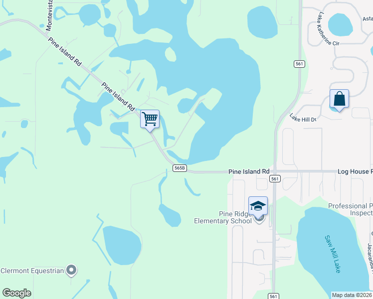 map of restaurants, bars, coffee shops, grocery stores, and more near 10616 Old Grove Road in Clermont
