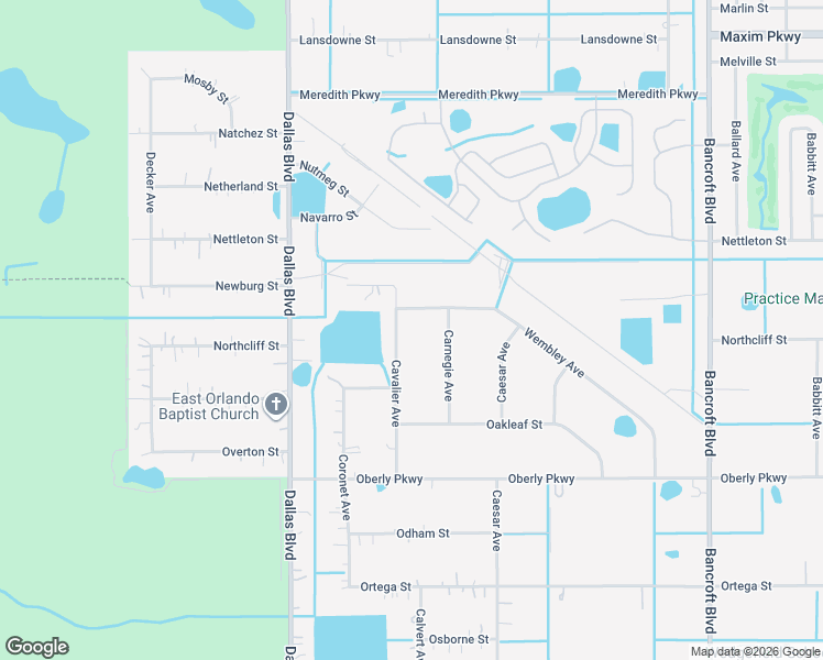 map of restaurants, bars, coffee shops, grocery stores, and more near 19313 Wembley Avenue in Orlando