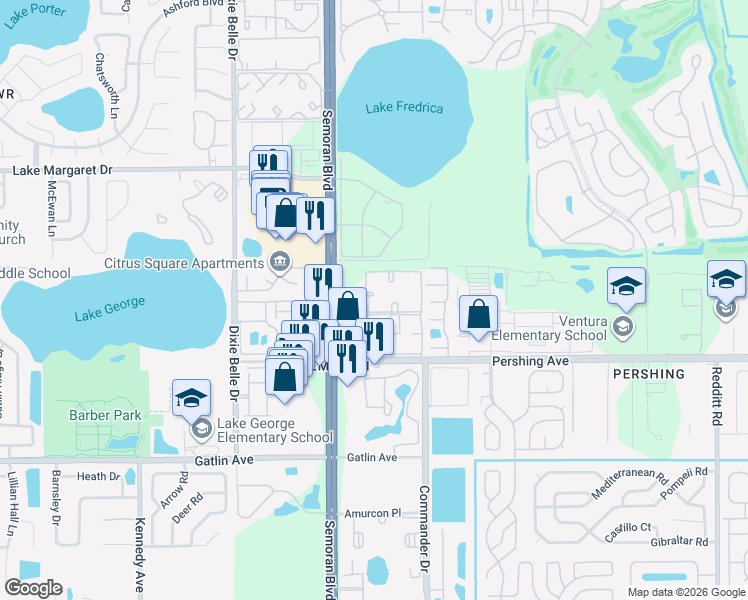 map of restaurants, bars, coffee shops, grocery stores, and more near 4209 South Semoran Boulevard in Orlando