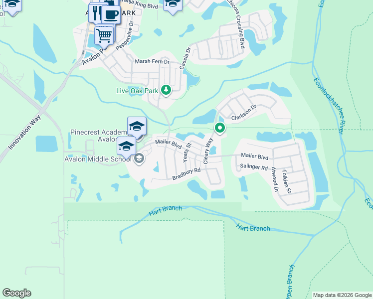 map of restaurants, bars, coffee shops, grocery stores, and more near 4049 Yeats Street in Orlando
