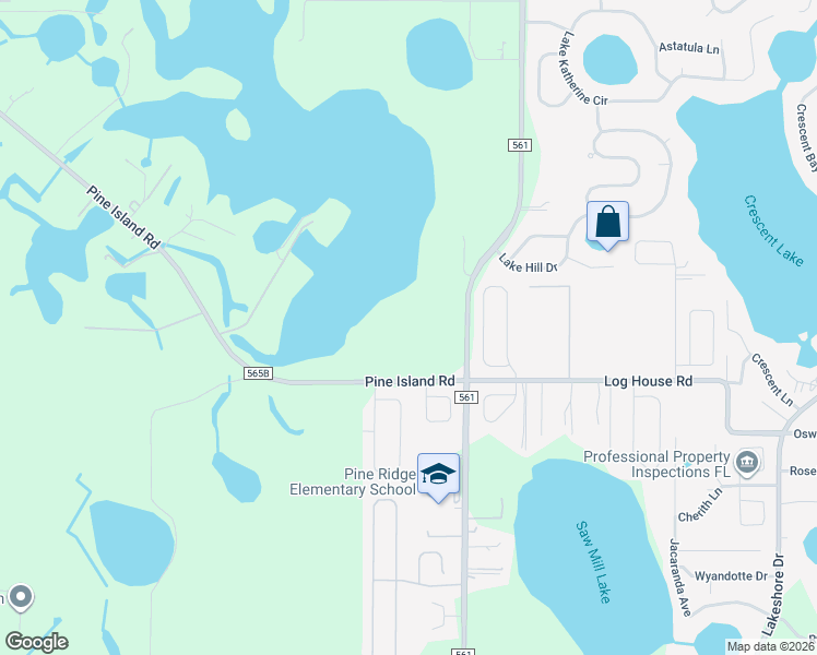 map of restaurants, bars, coffee shops, grocery stores, and more near 10057 Pine Island Road in Clermont
