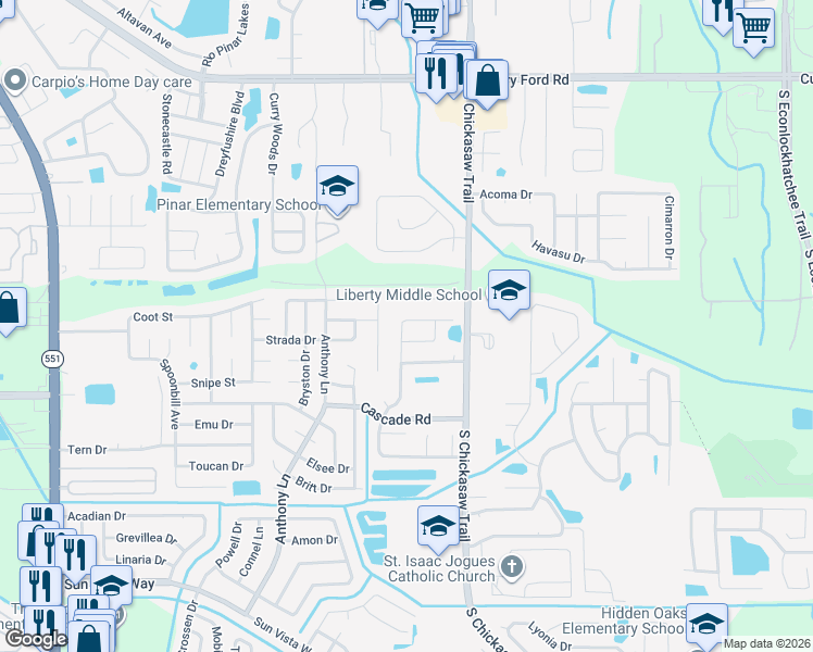 map of restaurants, bars, coffee shops, grocery stores, and more near 8216 Spring Breeze Court in Orlando