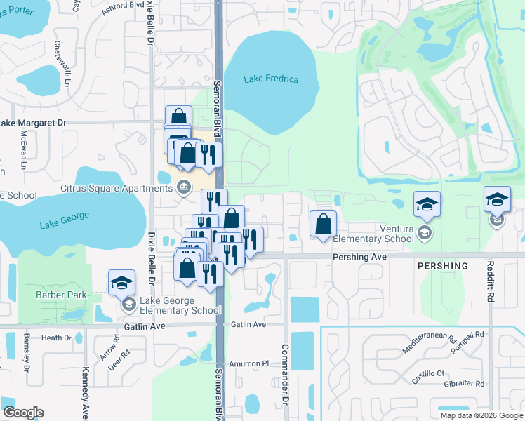 map of restaurants, bars, coffee shops, grocery stores, and more near 4217 South Semoran Boulevard in Orlando