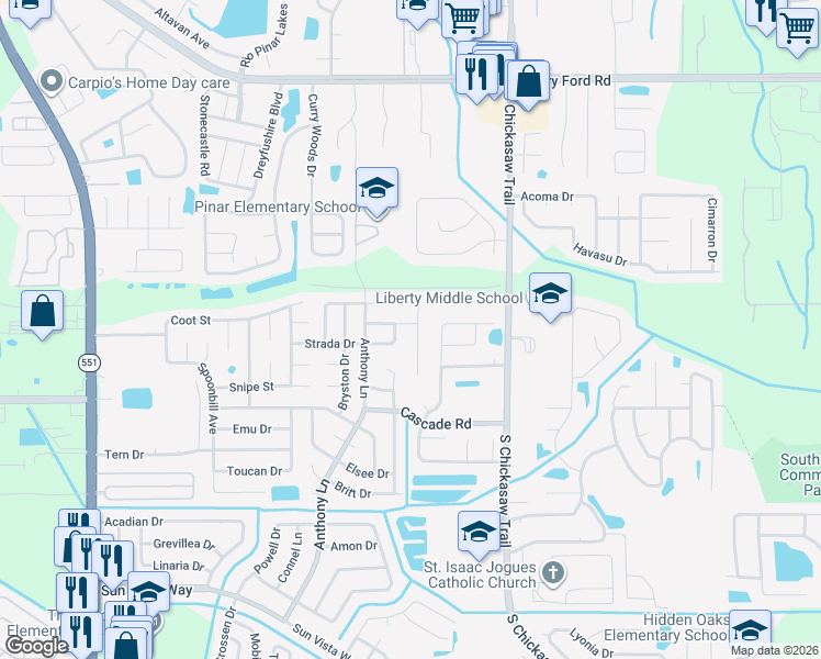 map of restaurants, bars, coffee shops, grocery stores, and more near 3839 Janie Court in Orlando