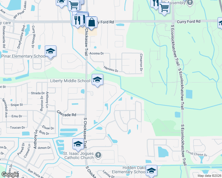 map of restaurants, bars, coffee shops, grocery stores, and more near 3407 Quail Nest Court in Orlando