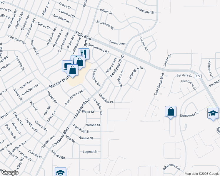 map of restaurants, bars, coffee shops, grocery stores, and more near 4526 Yorkshire Avenue in Spring Hill