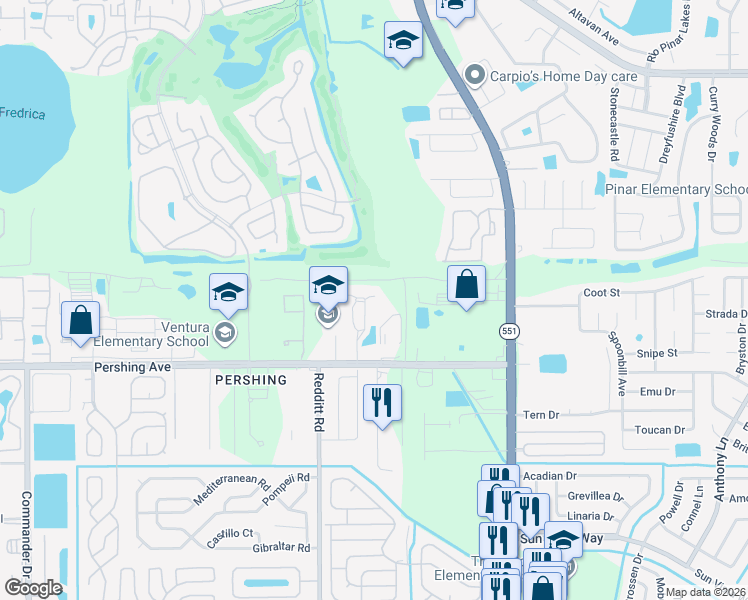map of restaurants, bars, coffee shops, grocery stores, and more near 3025 Jon Jon Court in Orlando