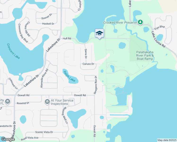 map of restaurants, bars, coffee shops, grocery stores, and more near 10649 Crescendo Loop in Clermont