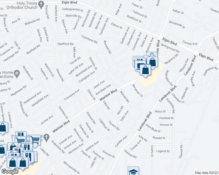 map of restaurants, bars, coffee shops, grocery stores, and more near 11512 Kerridale Avenue in Spring Hill