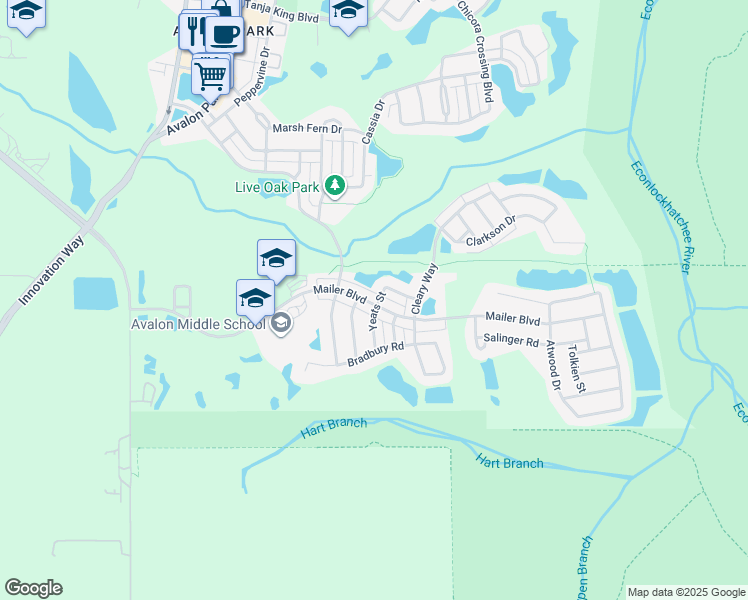 map of restaurants, bars, coffee shops, grocery stores, and more near 14133 Mailer Boulevard in Orlando
