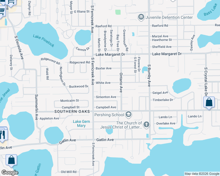 map of restaurants, bars, coffee shops, grocery stores, and more near 1787 Geigel Avenue in Orlando