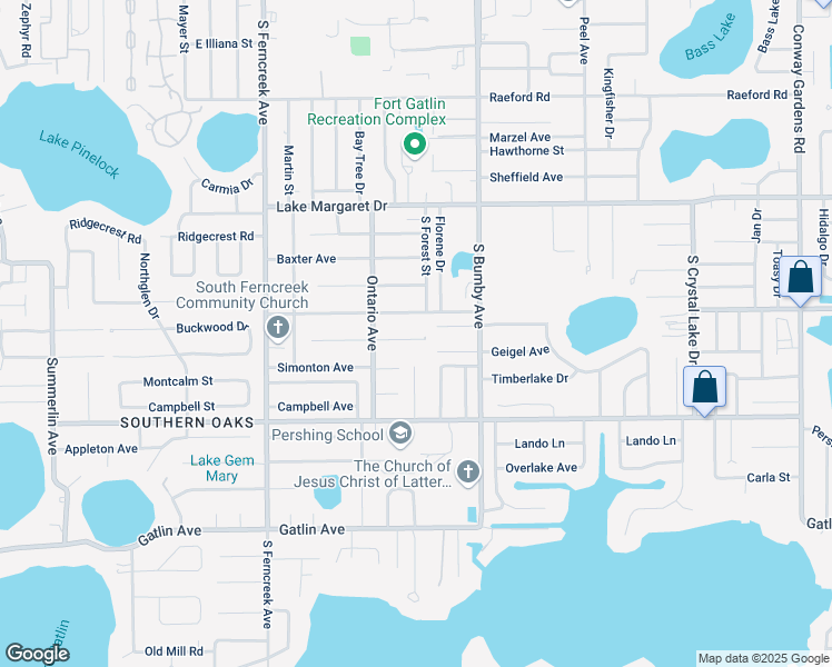 map of restaurants, bars, coffee shops, grocery stores, and more near 2019 Geigel Avenue in Orlando