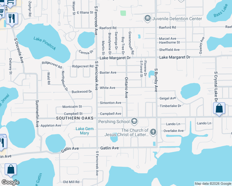 map of restaurants, bars, coffee shops, grocery stores, and more near 1787 Geigel Avenue in Orlando