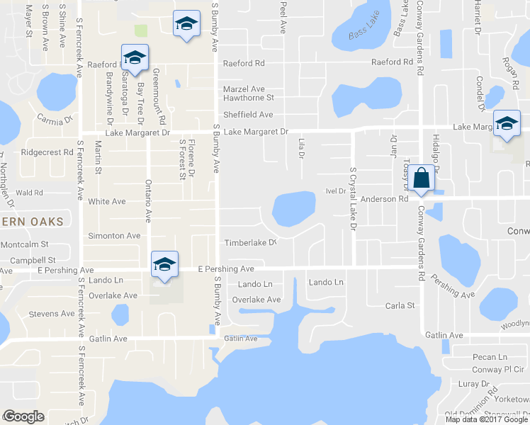map of restaurants, bars, coffee shops, grocery stores, and more near 3425 Marwood Drive in Orlando