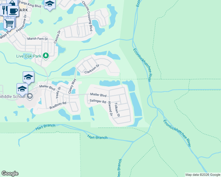 map of restaurants, bars, coffee shops, grocery stores, and more near 4906 Atwood Drive in Orlando