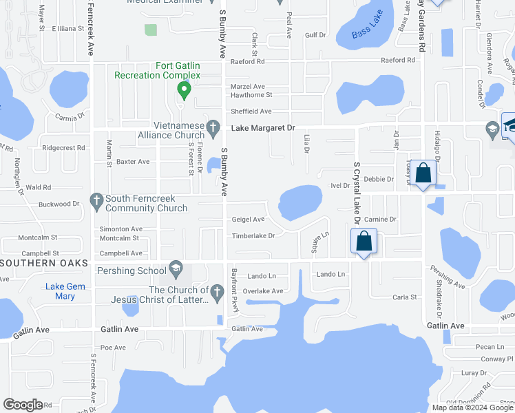 map of restaurants, bars, coffee shops, grocery stores, and more near 2512 Miscindy Place in Orlando