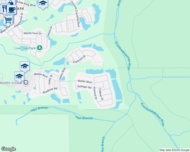 map of restaurants, bars, coffee shops, grocery stores, and more near 4906 Atwood Drive in Orlando