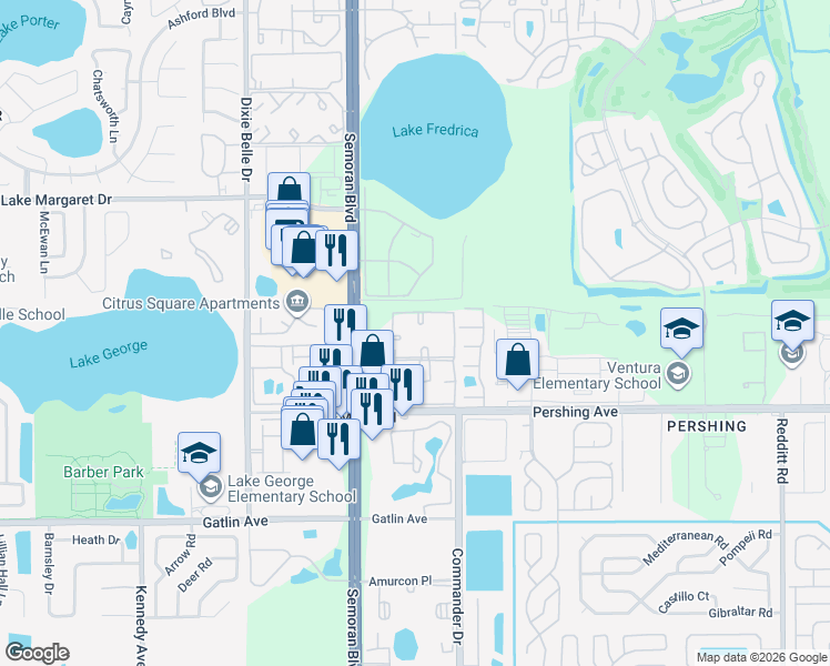map of restaurants, bars, coffee shops, grocery stores, and more near 4217 South Semoran Boulevard in Orlando