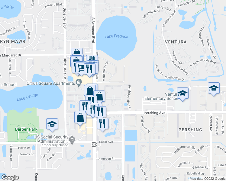 map of restaurants, bars, coffee shops, grocery stores, and more near 4217 South Semoran Boulevard in Orlando