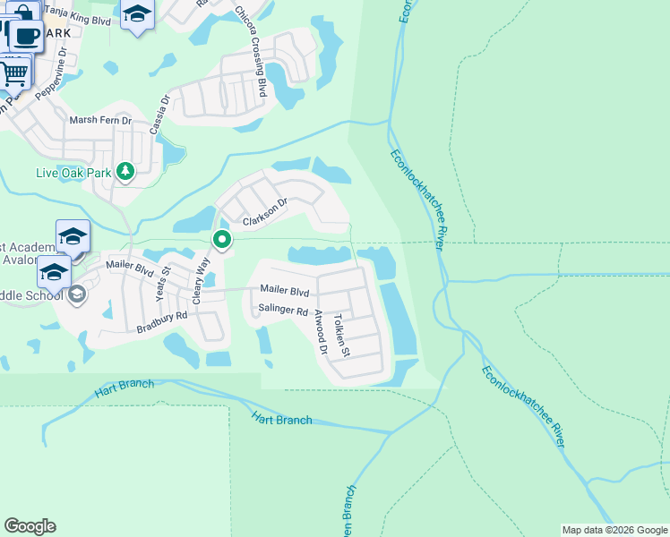 map of restaurants, bars, coffee shops, grocery stores, and more near 4906 Atwood Drive in Orlando