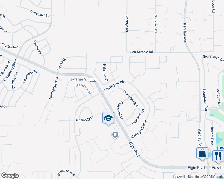 map of restaurants, bars, coffee shops, grocery stores, and more near 4930 Larkenheath Drive in Spring Hill