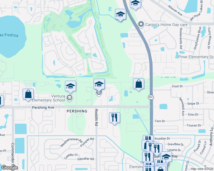 map of restaurants, bars, coffee shops, grocery stores, and more near 3024 Jon Jon Court in Orlando