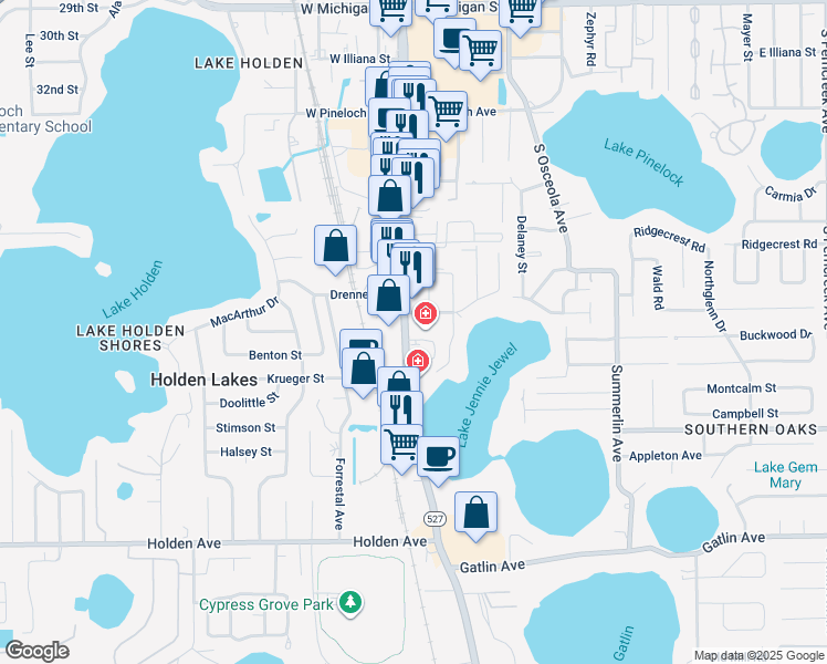 map of restaurants, bars, coffee shops, grocery stores, and more near 3730 South Orange Avenue in Orlando
