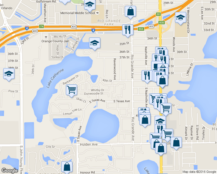 map of restaurants, bars, coffee shops, grocery stores, and more near 1920 Ludlow Lane in Orlando