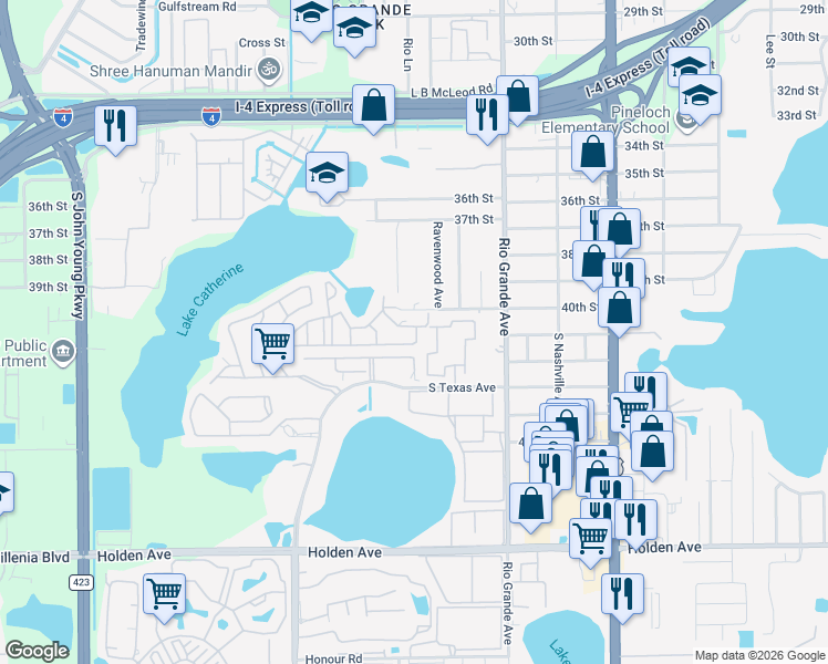 map of restaurants, bars, coffee shops, grocery stores, and more near 1920 Ludlow Lane in Orlando