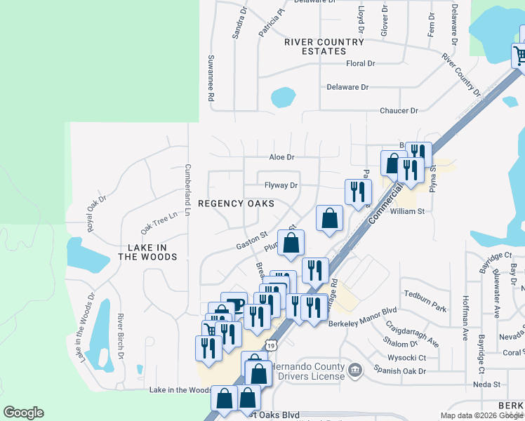 map of restaurants, bars, coffee shops, grocery stores, and more near 7342 Staghorn Drive in Weeki Wachee