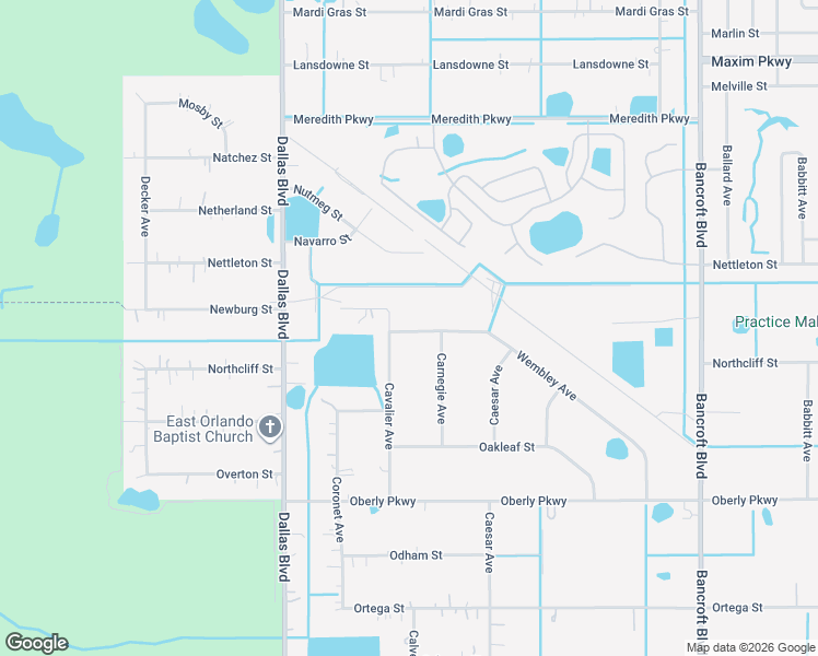 map of restaurants, bars, coffee shops, grocery stores, and more near 19313 Wembley Avenue in Orlando