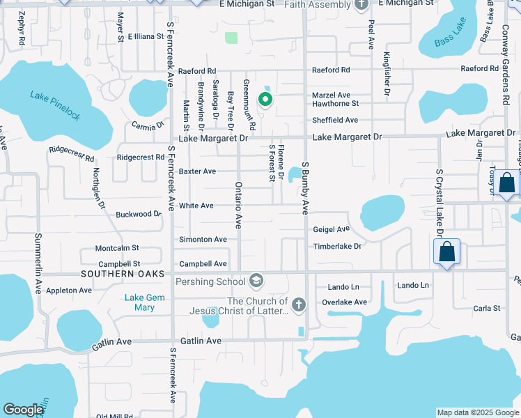 map of restaurants, bars, coffee shops, grocery stores, and more near 2019 Geigel Avenue in Orlando