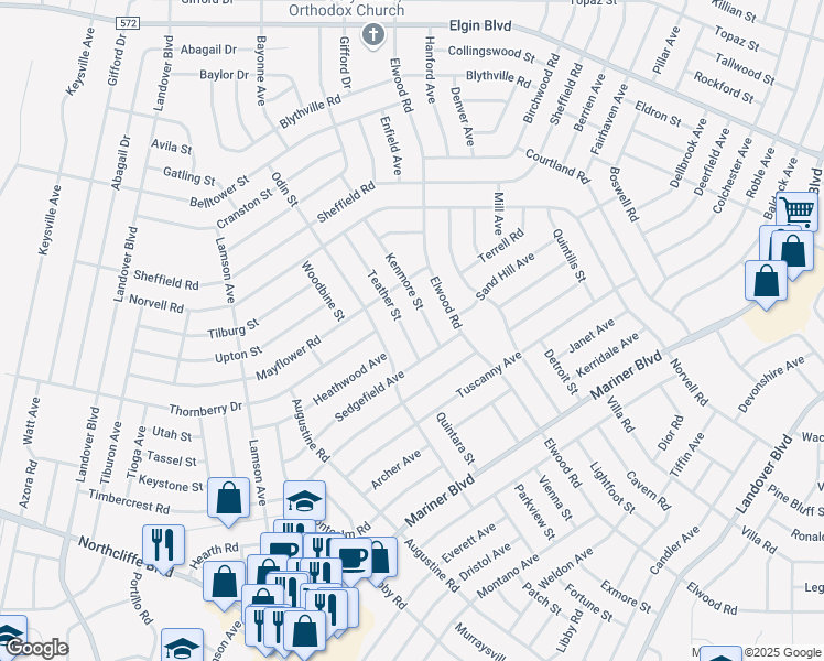 map of restaurants, bars, coffee shops, grocery stores, and more near 5032 Teather Street in Spring Hill