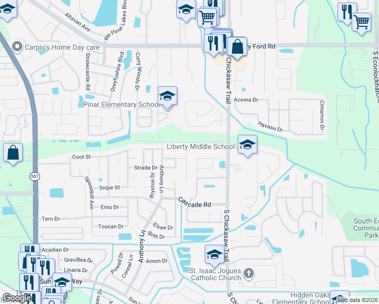 map of restaurants, bars, coffee shops, grocery stores, and more near 3839 Janie Court in Orlando