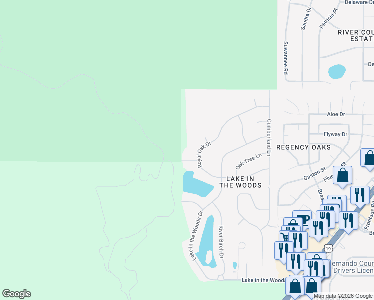 map of restaurants, bars, coffee shops, grocery stores, and more near 7333 Royal Oak Drive in Spring Hill