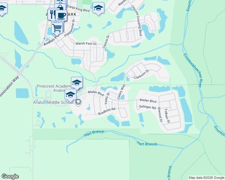map of restaurants, bars, coffee shops, grocery stores, and more near 4031 Yeats Street in Orlando