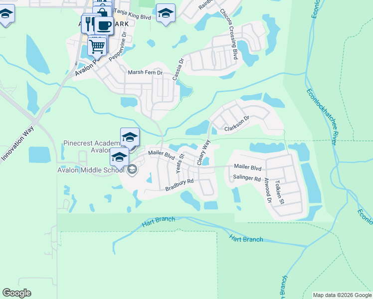 map of restaurants, bars, coffee shops, grocery stores, and more near 4031 Yeats Street in Orlando