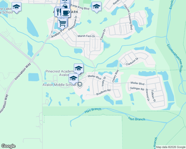 map of restaurants, bars, coffee shops, grocery stores, and more near 14118 Lake Live Oak Drive in Orlando