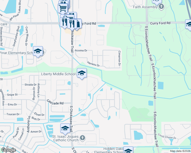 map of restaurants, bars, coffee shops, grocery stores, and more near 3407 Quail Nest Court in Orlando