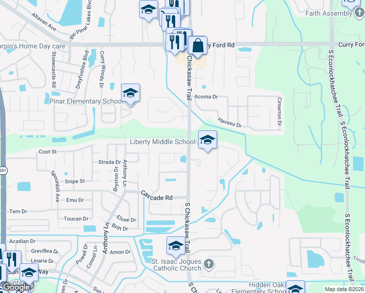 map of restaurants, bars, coffee shops, grocery stores, and more near 8332 Southern Forest Drive in Orlando