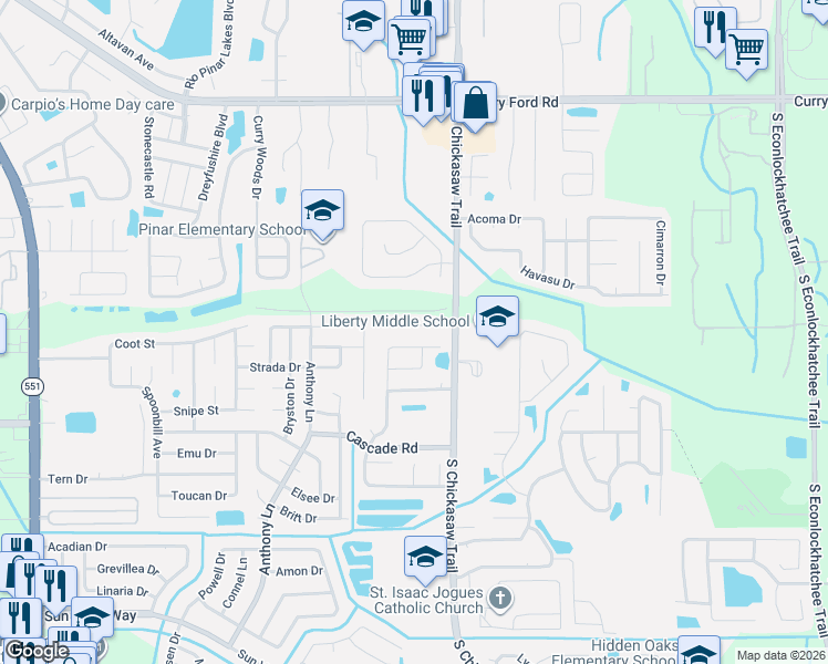 map of restaurants, bars, coffee shops, grocery stores, and more near 8332 Southern Forest Drive in Orlando