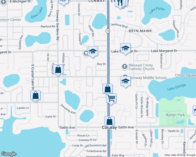 map of restaurants, bars, coffee shops, grocery stores, and more near 4130 Montrose Court in Orlando