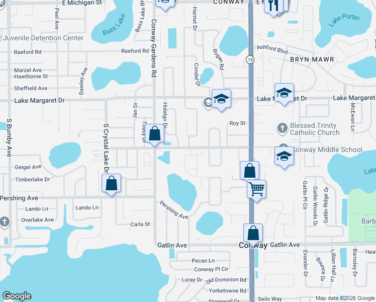 map of restaurants, bars, coffee shops, grocery stores, and more near 3488 Oakwater Pointe Drive in Orlando