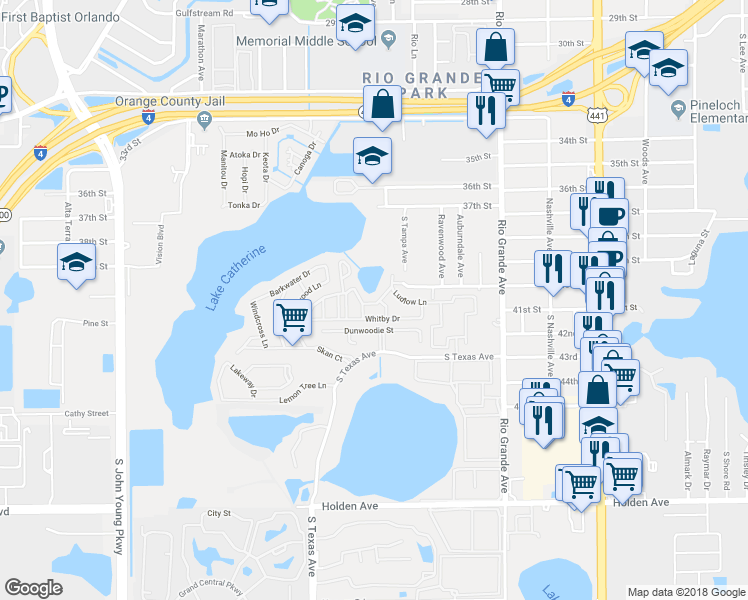 map of restaurants, bars, coffee shops, grocery stores, and more near 4026 Billingsgate Road in Orlando