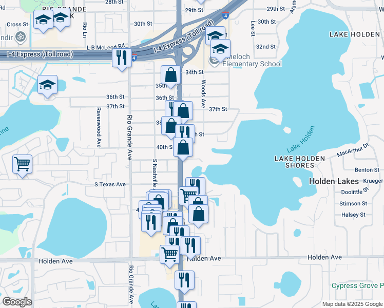 map of restaurants, bars, coffee shops, grocery stores, and more near 1210 41st Street in Orlando