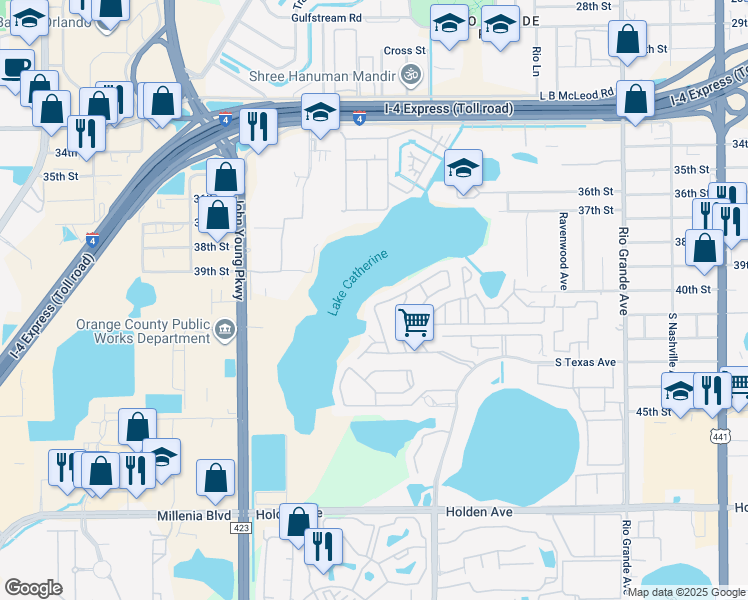 map of restaurants, bars, coffee shops, grocery stores, and more near 2661 Barkwater Drive in Orlando