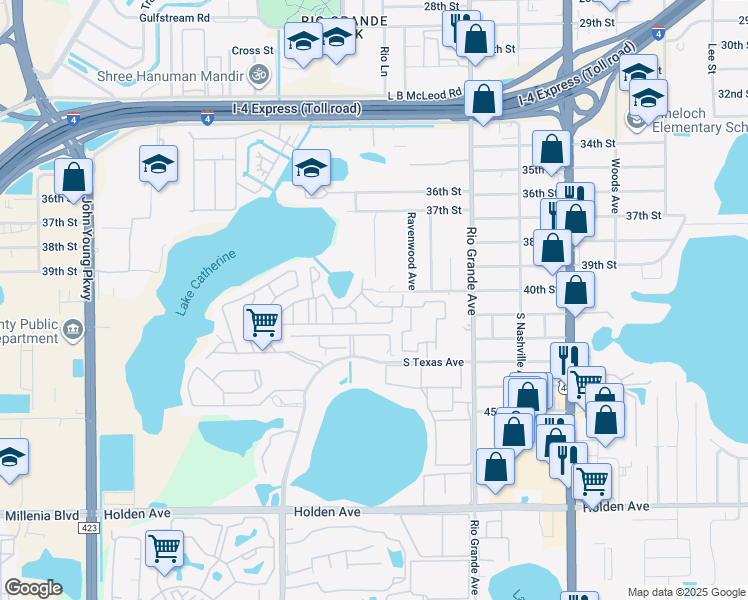 map of restaurants, bars, coffee shops, grocery stores, and more near 1783 40th Street in Orlando