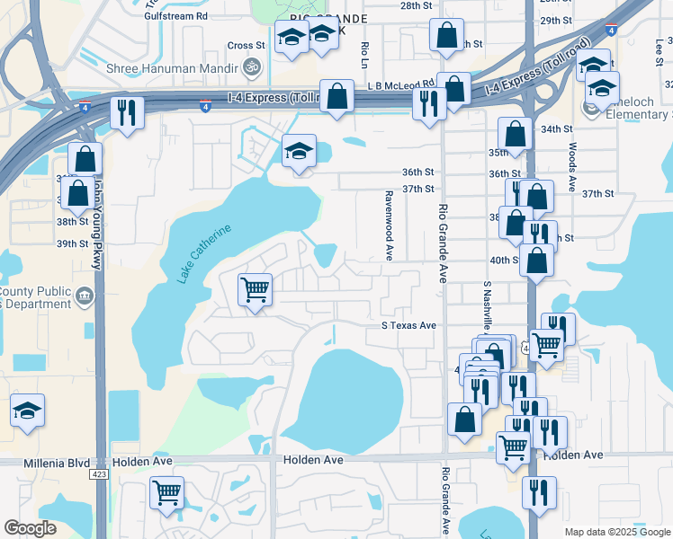 map of restaurants, bars, coffee shops, grocery stores, and more near 3912 Coronation Court in Orlando