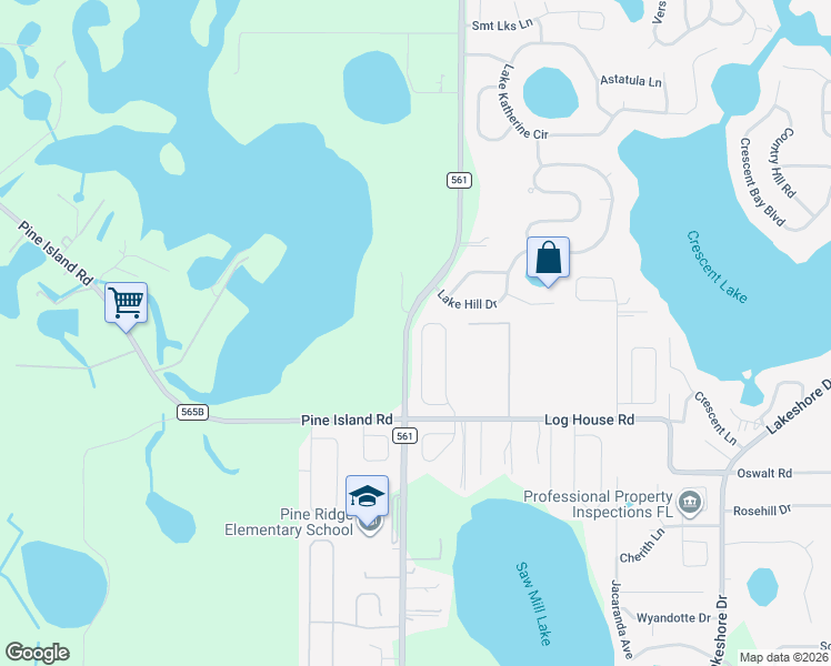 map of restaurants, bars, coffee shops, grocery stores, and more near 10604 Cedar Forest Circle in Clermont