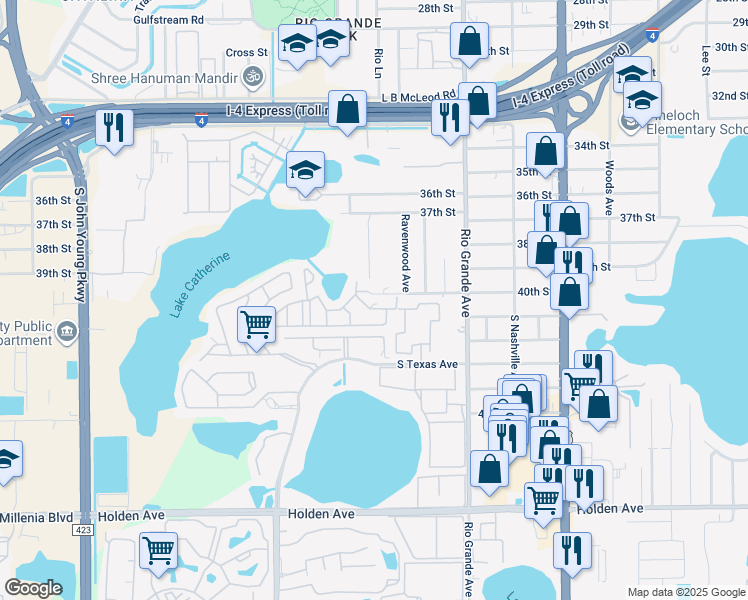 map of restaurants, bars, coffee shops, grocery stores, and more near 1783 40th Street in Orlando